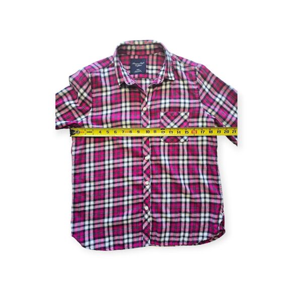 AMERICAN EAGLE OUTFITTERS Women SIze M Pink Plaid Flannel Button Front Shirt - Picture 4 of 6